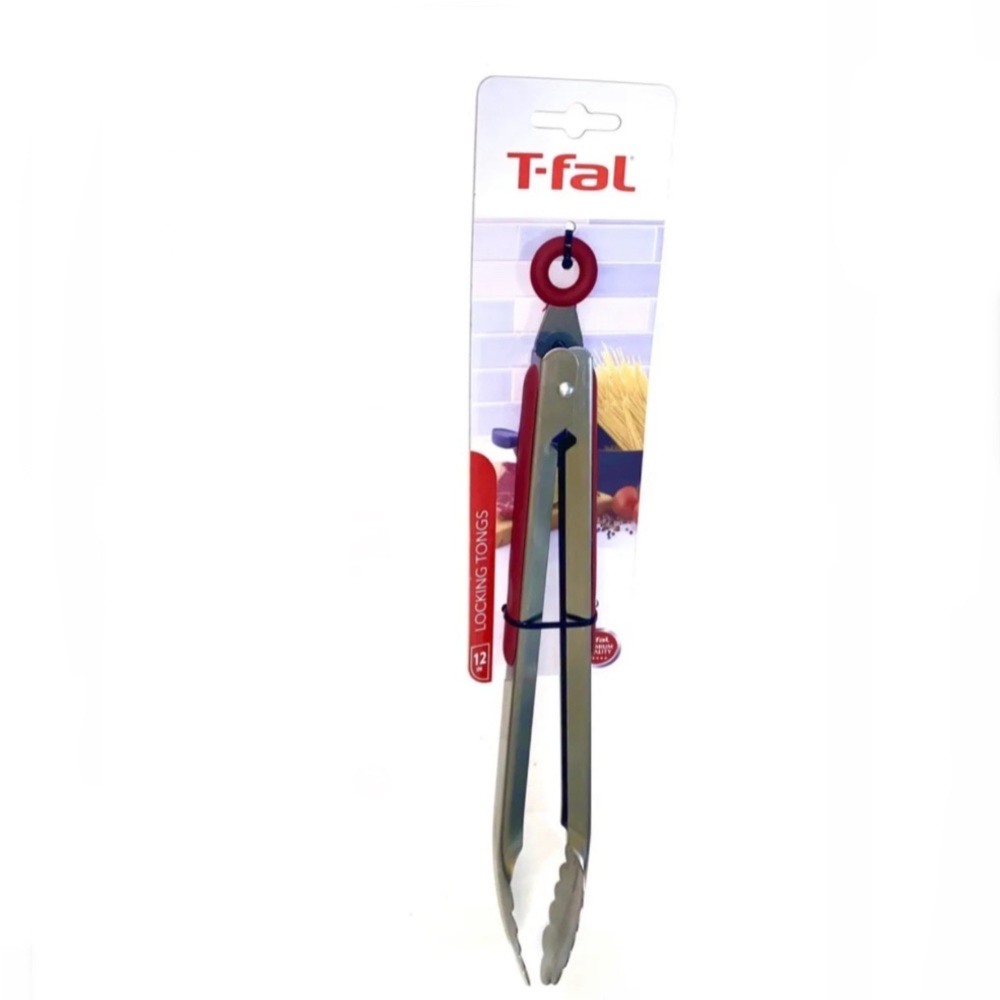 T-Fal Stainless Steel Red Silicone Tongs and Pastry Brush Set